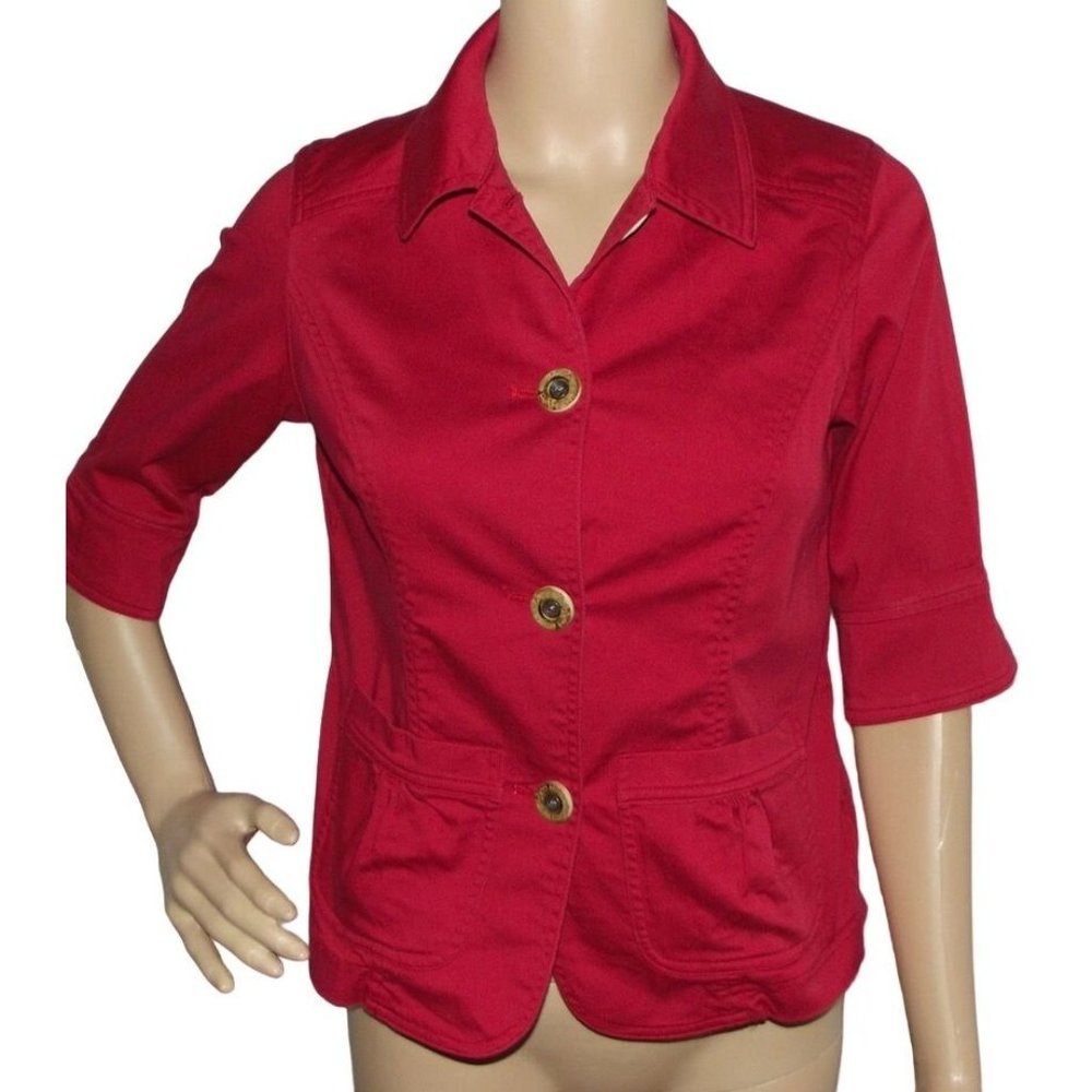Coldwater Creek Jacket Size P4 red cotton stretch elbow sleeve button pockets 4P